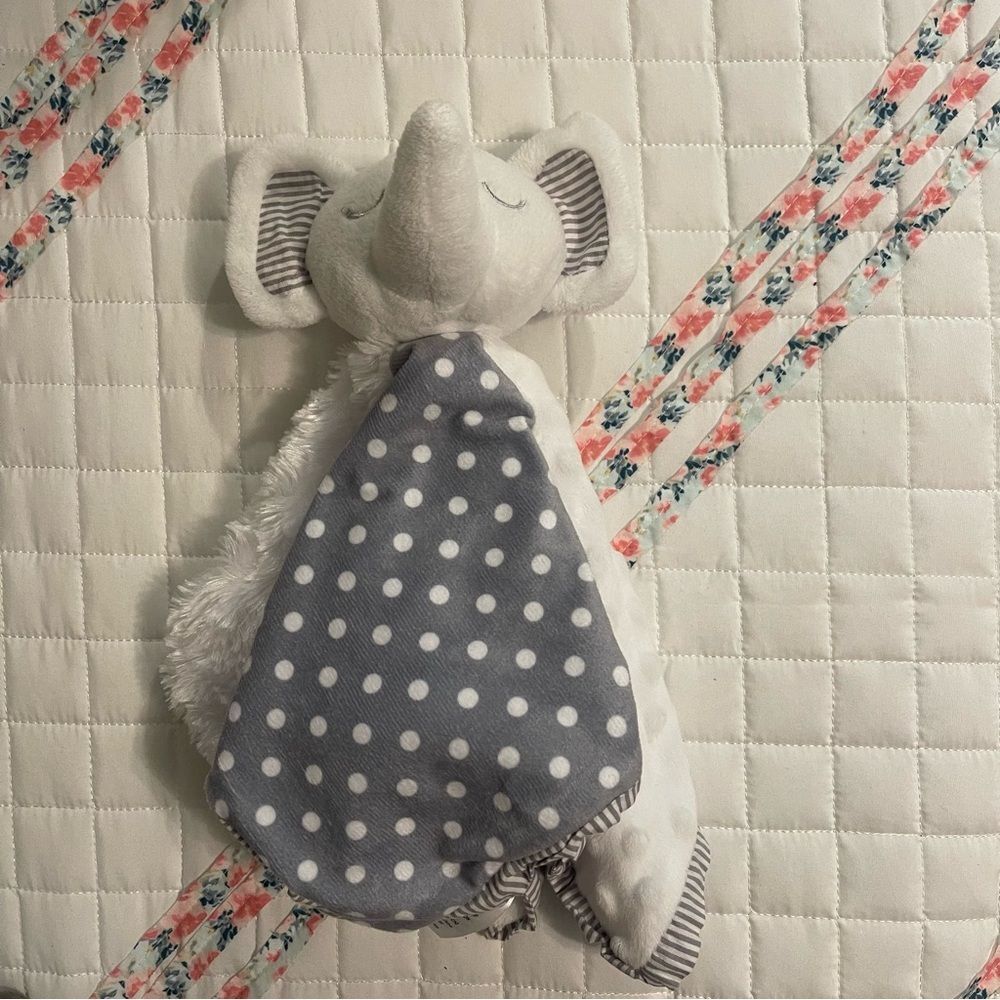 Gray and White Polka Dot Elephant Lovey Security Blanket